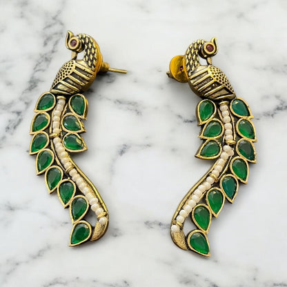 Peacock Inspired Green Stone Earrings