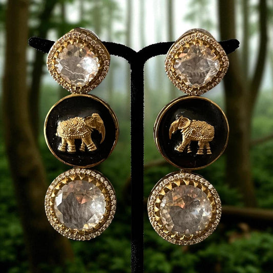 Royal Elephant Motif Earrings with Crystal Accents