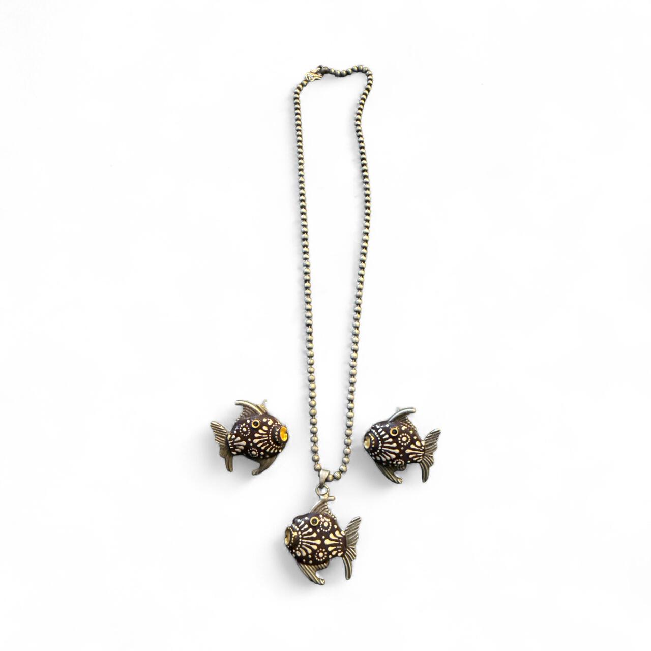 Antique Oxidised Fish Motif Necklace Set