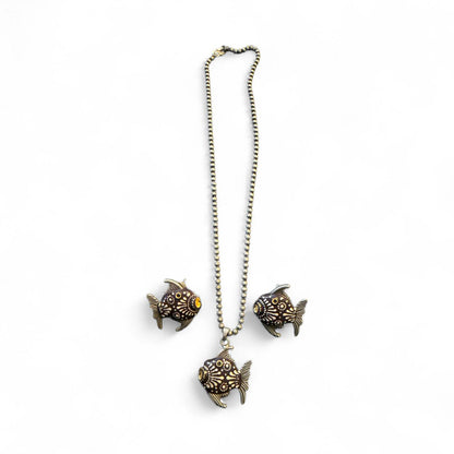 Antique Oxidised Fish Motif Necklace Set