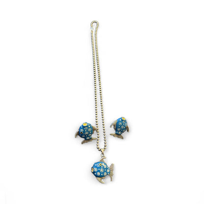 Blue Fish Motif Necklace Set with Earrings