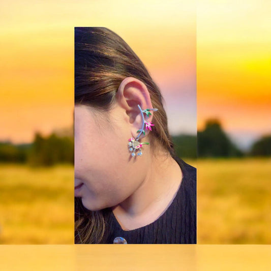 Parrot Motif Enamel Ear Cuff Earrings