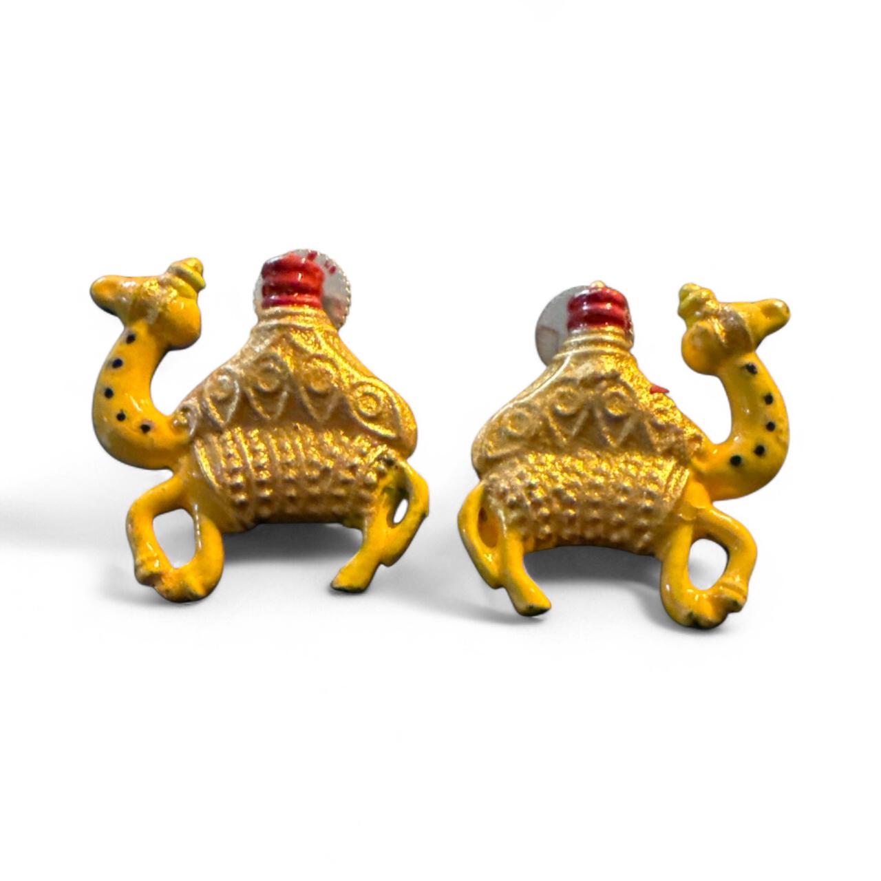 Yellow Camel Motif Enamel Stud Earrings