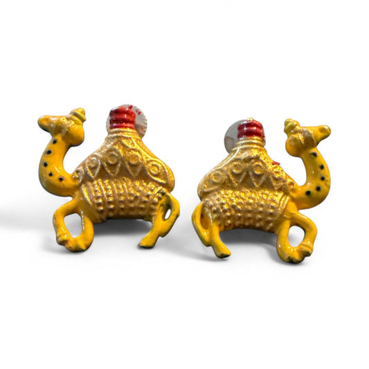 Yellow Camel Motif Enamel Stud Earrings