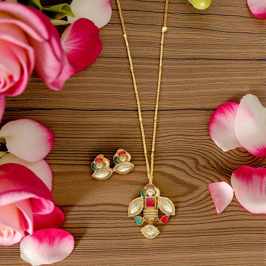 Multicolour Kundan Pendant Necklace with Earrings