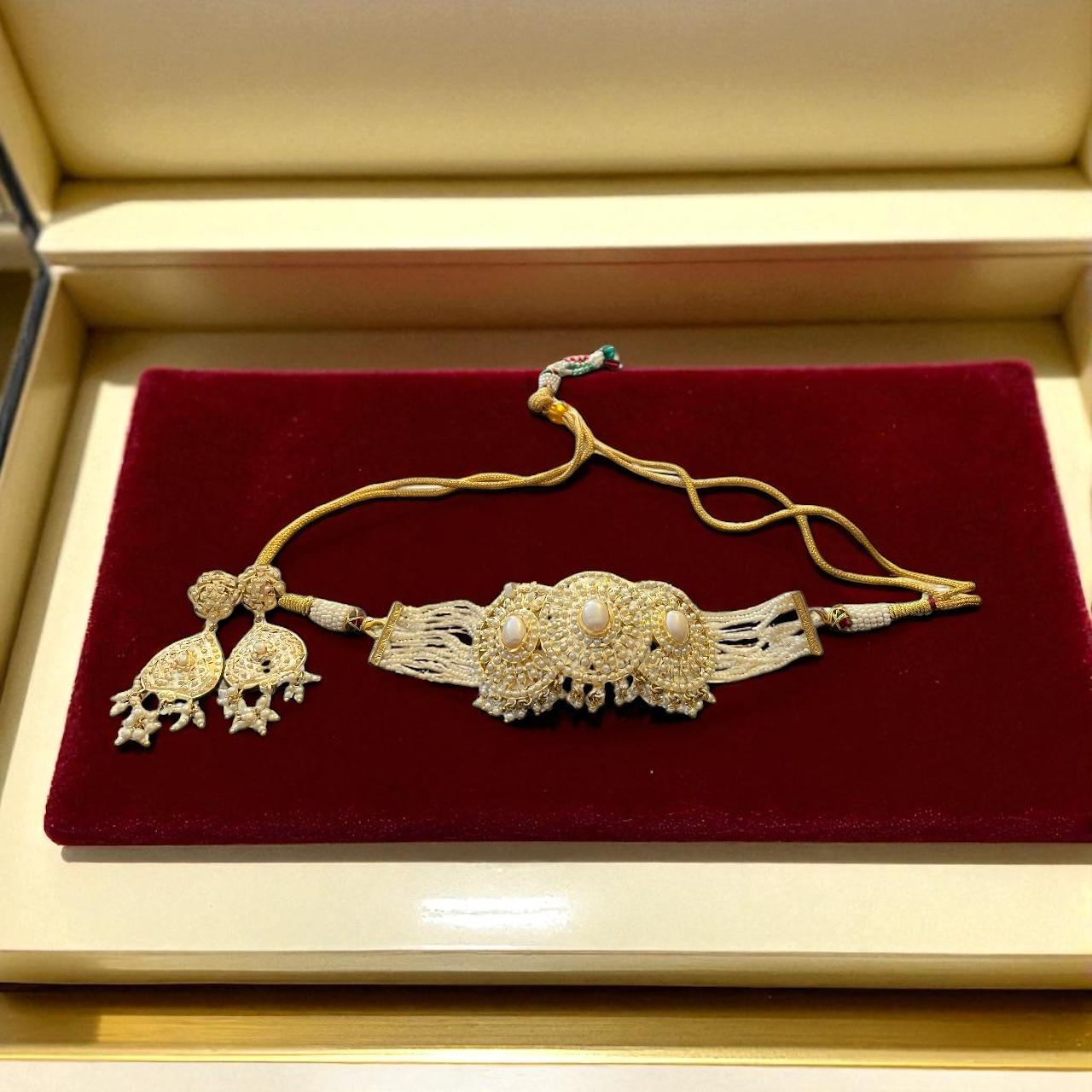 Regal Pearl Dome Choker with Jhumka Earrings