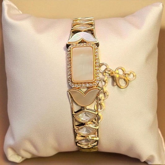 Gold-Plated Designer Bracelet with Enamel & Stone Detailing