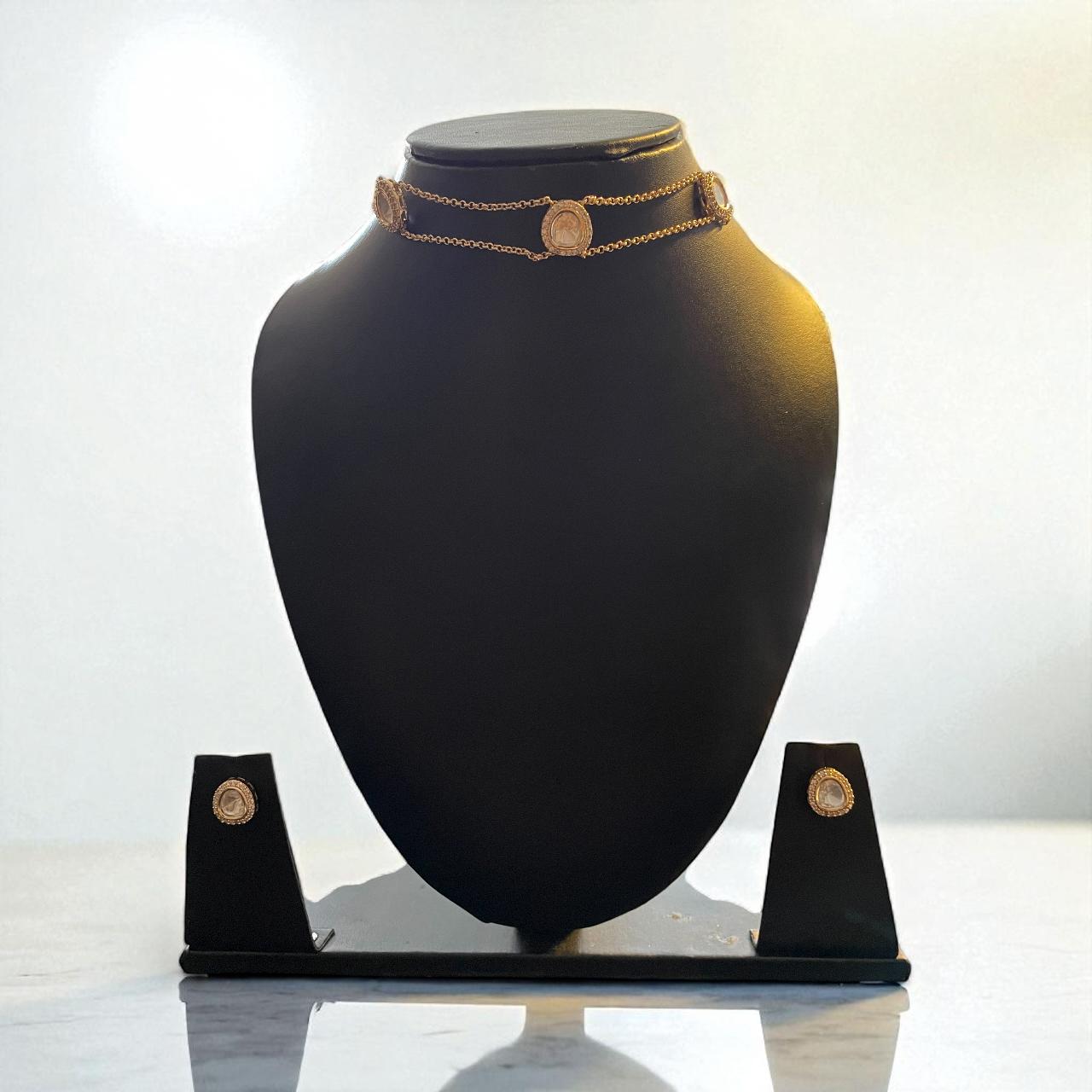 Double Chain Kundan Choker with Matching Earrings