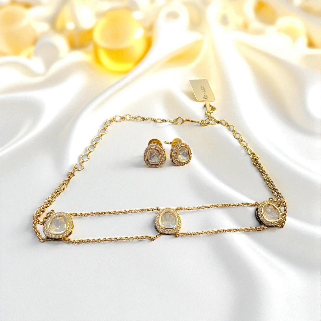 Double Chain Kundan Choker with Matching Earrings