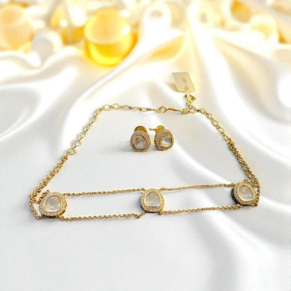 Double Chain Kundan Choker with Matching Earrings