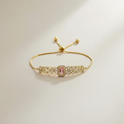 Kundan Adjustable Bracelet with Pink Stone Centrepiece