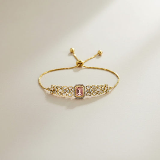 Kundan Adjustable Bracelet with Pink Stone Centrepiece