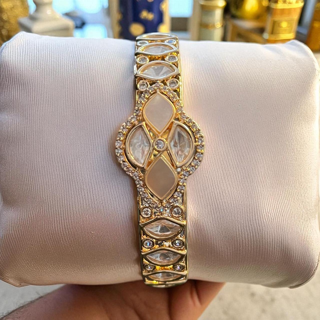 Designer Kundan Stone-Studded Bracelet with Enamel Accents