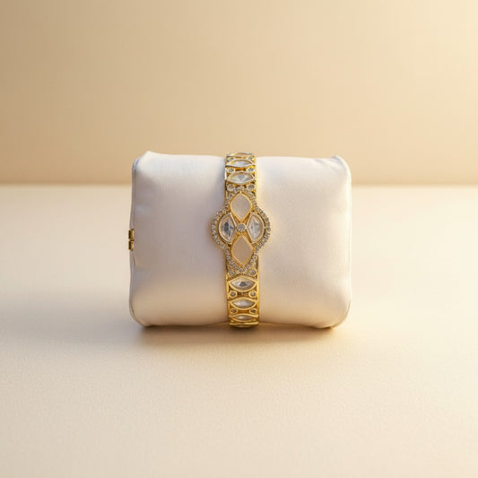 Designer Kundan Stone-Studded Bracelet with Enamel & Crystal Accents