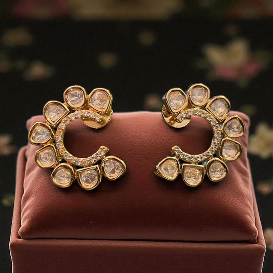 Crescent Kundan Stud Earrings in Gold-Tone
