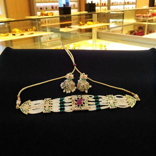 Regal Multi-Strand Kundan Choker with Ruby Center & Statement Earrings