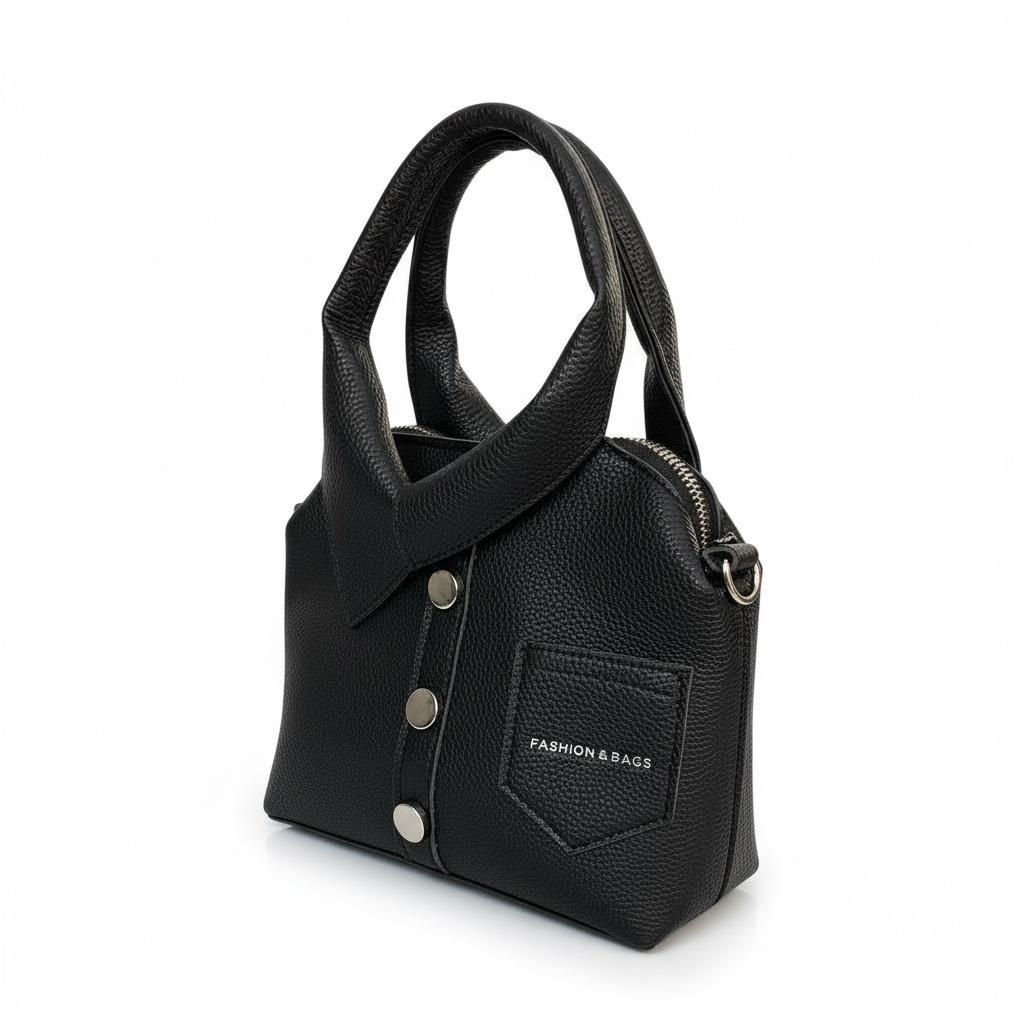 Classic Black Structured Handbag with Detachable Sling