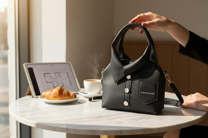 Classic Black Structured Handbag with Detachable Sling