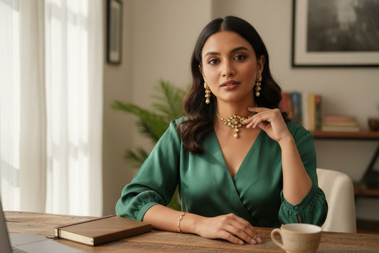Elegant Red Stone Floral Choker Necklace Set with Pearl Drops