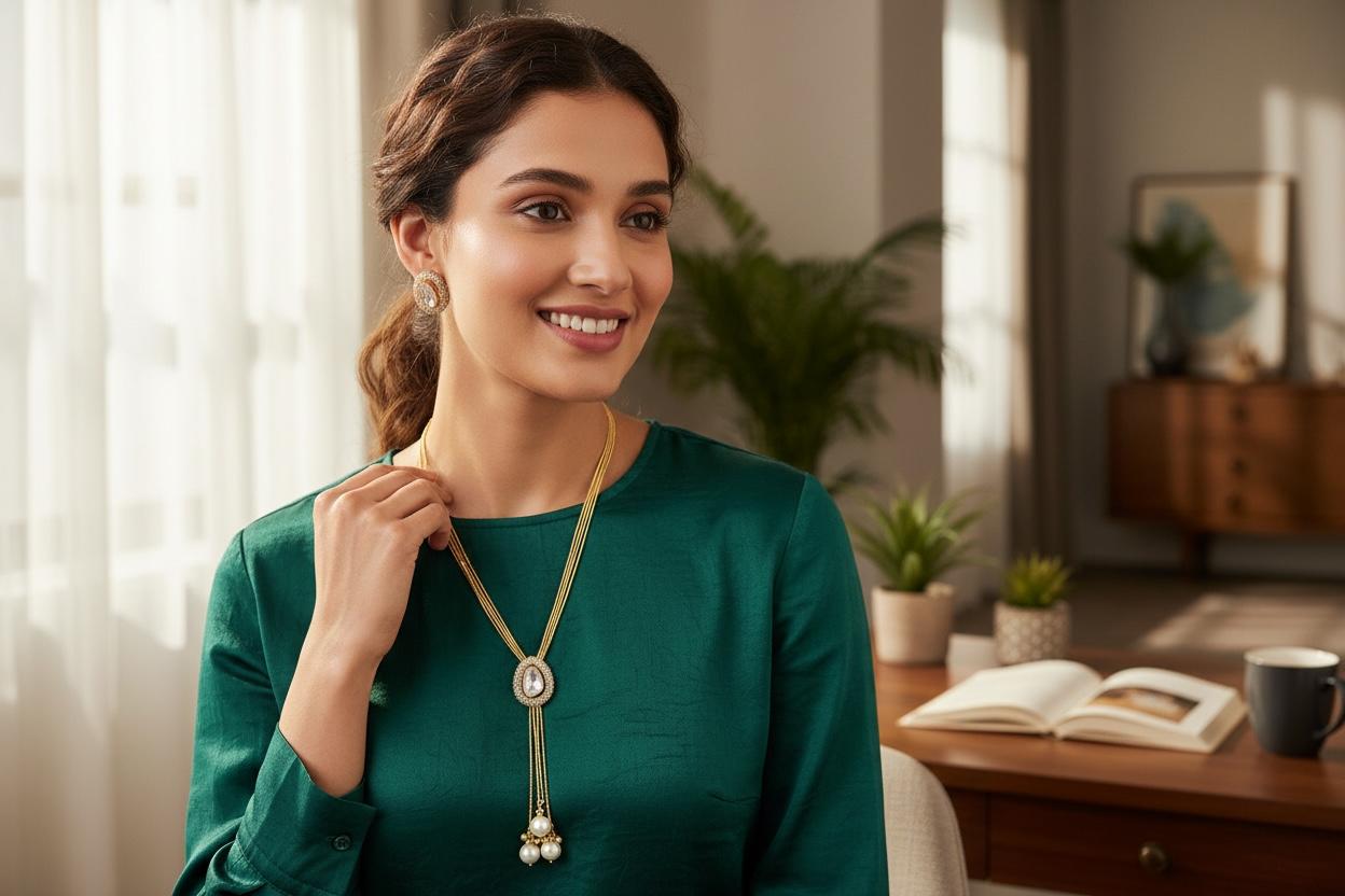 Gold-Tone Lariat Pendant Necklace & Earrings Set with Pearl Drops
