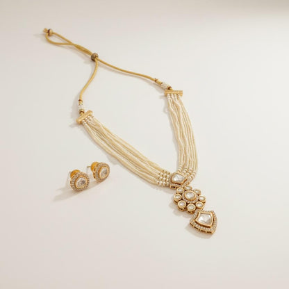 Elegant Multi-Layer Pearl Kundan Necklace Set with Earrings