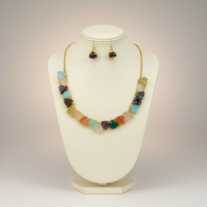 Natural Stone Multicolour Necklace & Earrings Set | Indo-Western Fusion