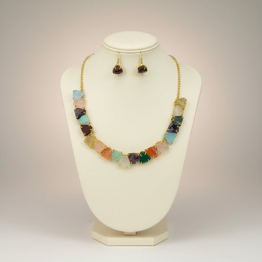 Natural Stone Multicolour Necklace & Earrings Set | Indo-Western Fusion