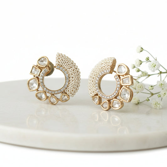 Ivora Pearl Crescent Stud Earrings