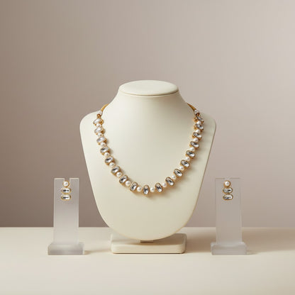 Luna Pearl Crystal Necklace Set with Drop Stud Earrings