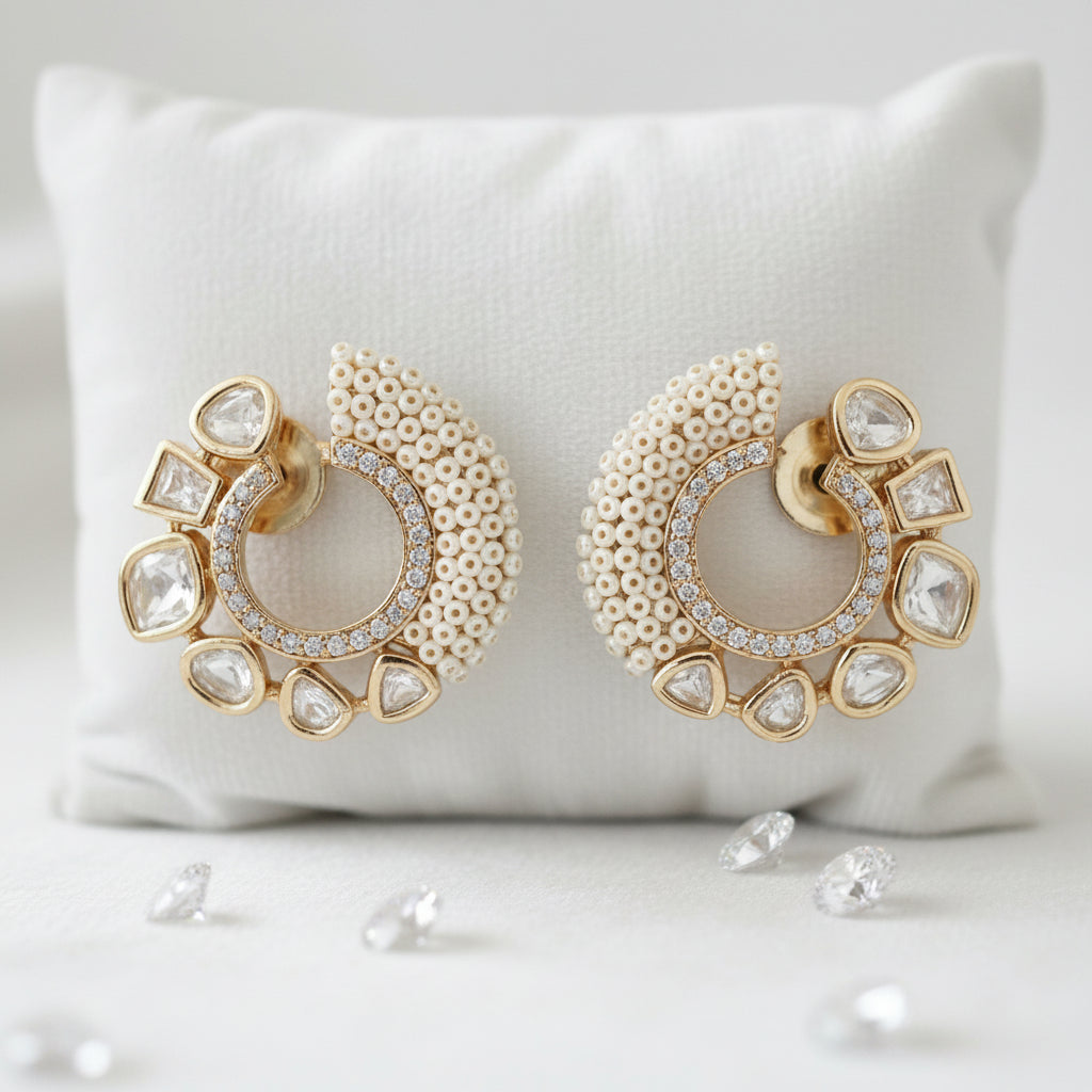 Ivora Pearl Crescent Stud Earrings