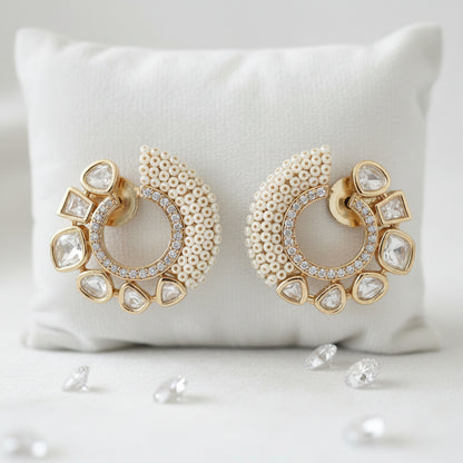 Ivora Pearl Crescent Stud Earrings