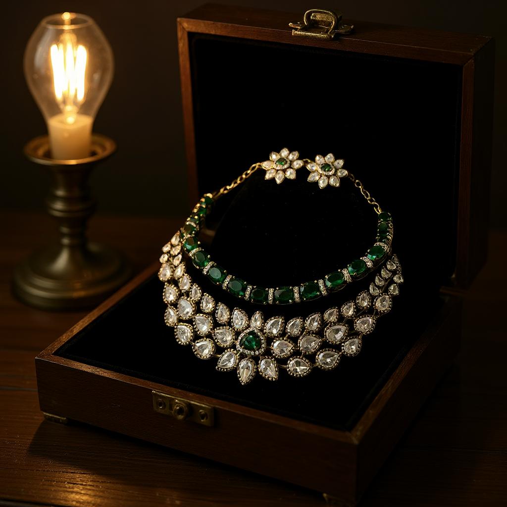 Emerald Bloom Designer Necklace Set