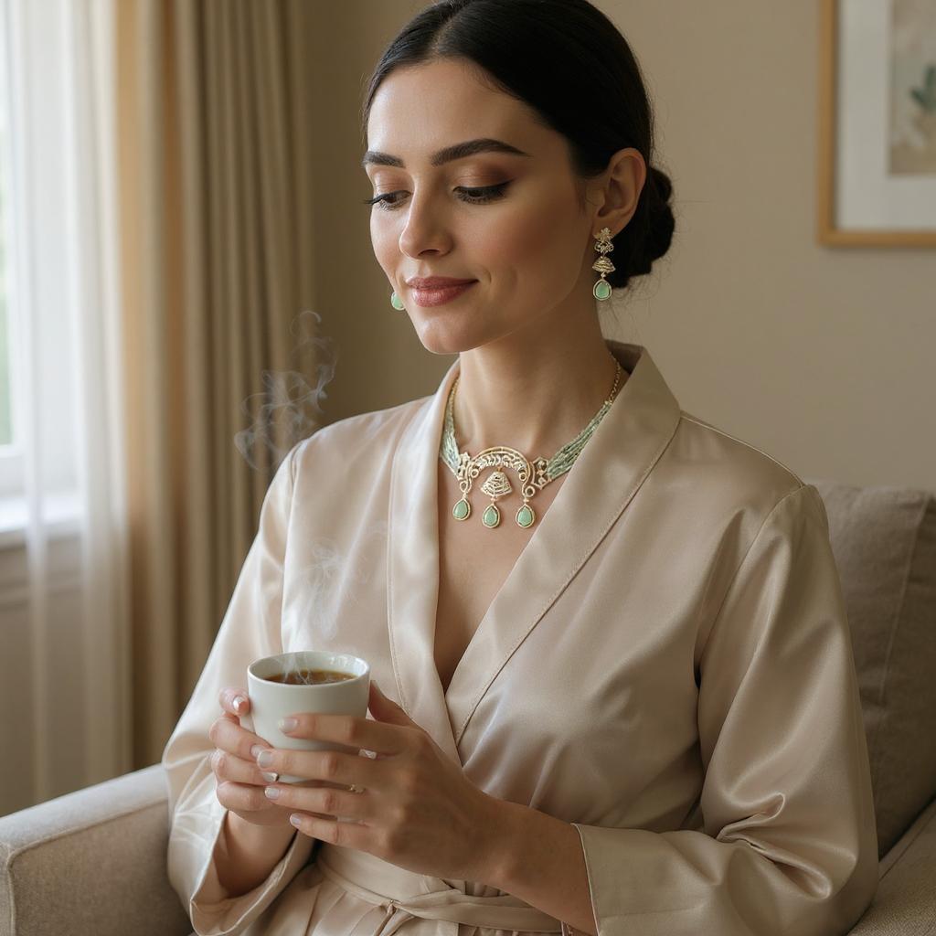 Mint Green Beaded Bell Drop Choker Necklace Set