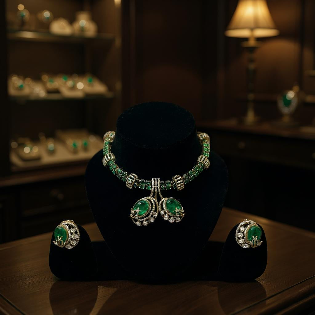 Emerald Panther Choker Necklace Set