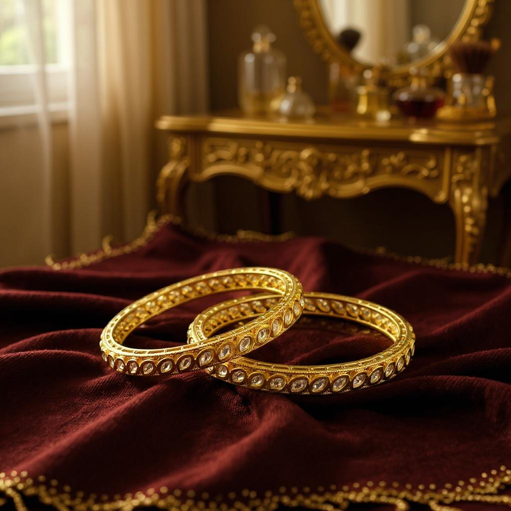 Oval-Cut Stone Traditional Bangles (Set of 2)