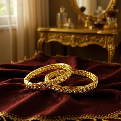 Oval-Cut Stone Traditional Bangles (Set of 2)