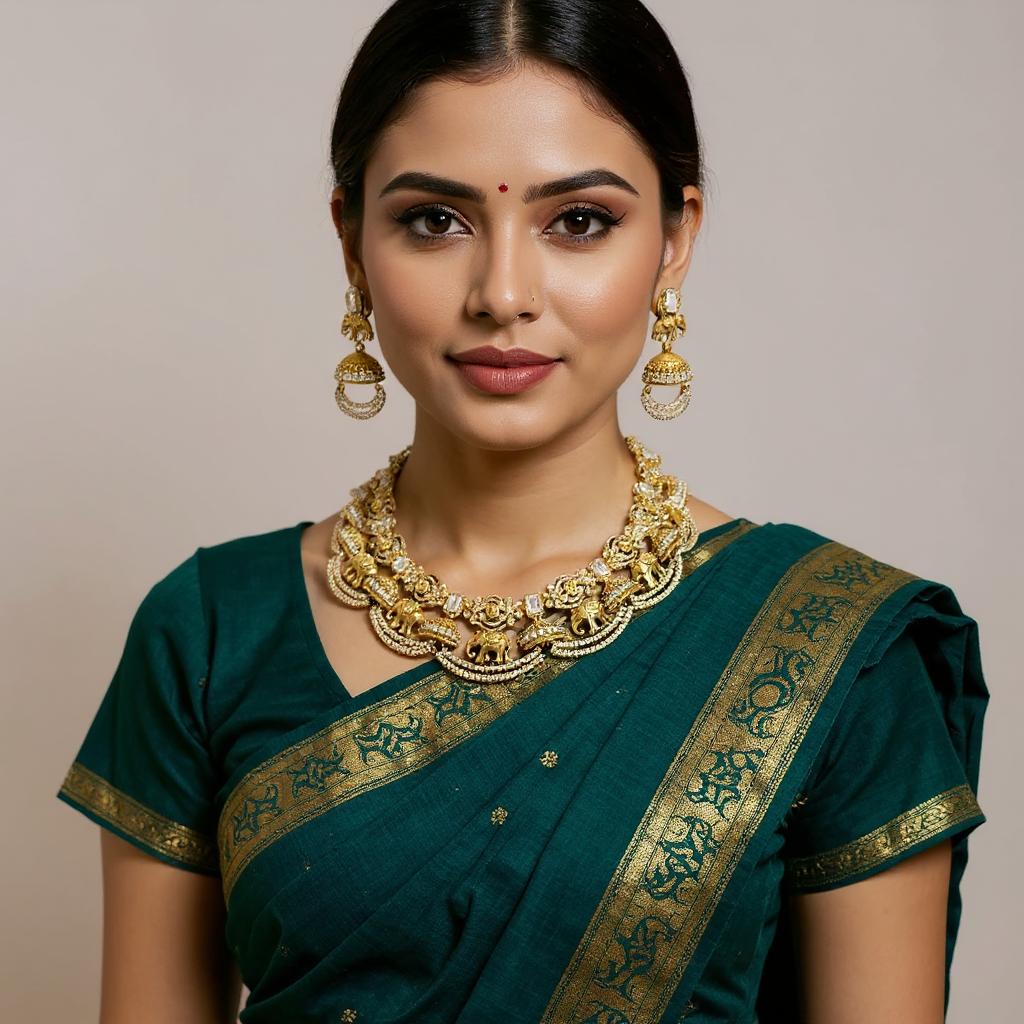 Royal Elephant Motif Temple Necklace Set