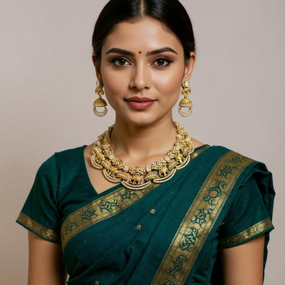 Royal Elephant Motif Temple Necklace Set