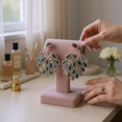 Peacock Plume Multicolour Studded Earrings