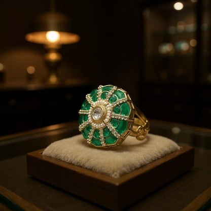 Emerald Bloom Statement Cocktail Ring