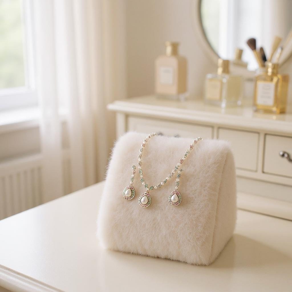 Pastel Polki Drop Necklace Set