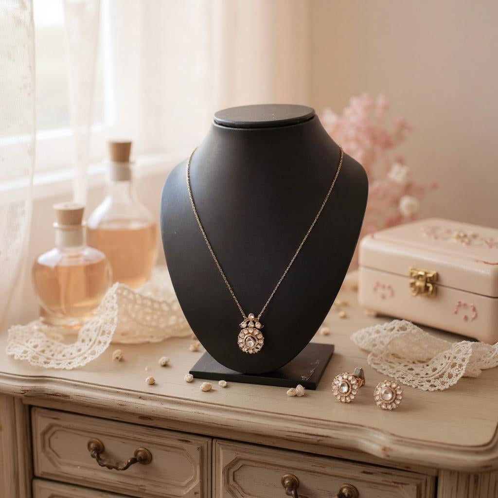 Kundan-Inspired Circular Pendant Set with Stud Earrings