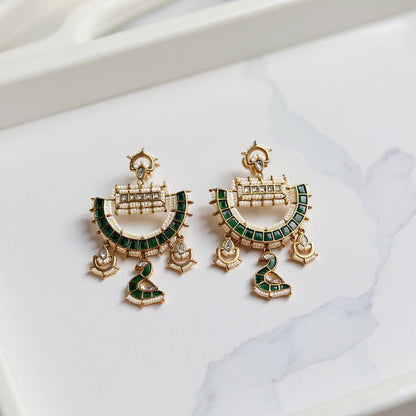 Peacock Radiance Green Kundan Chandbali Earrings