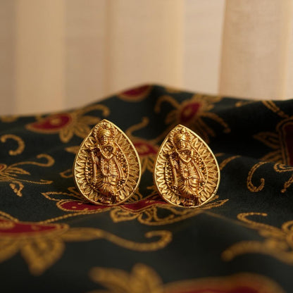 Teardrop Krishna Stud Earrings in Antique Matte Gold