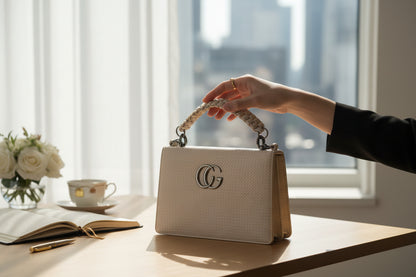 Designer-Inspired Textured Mini Sling Bag – Beige