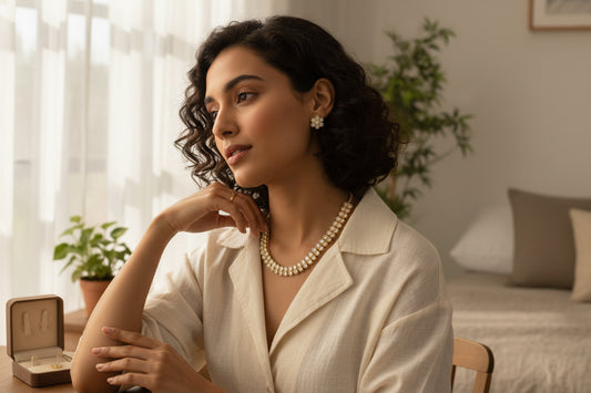 Aurelia Crystal Floral Necklace Set in Gold-Tone with Stud Earrings