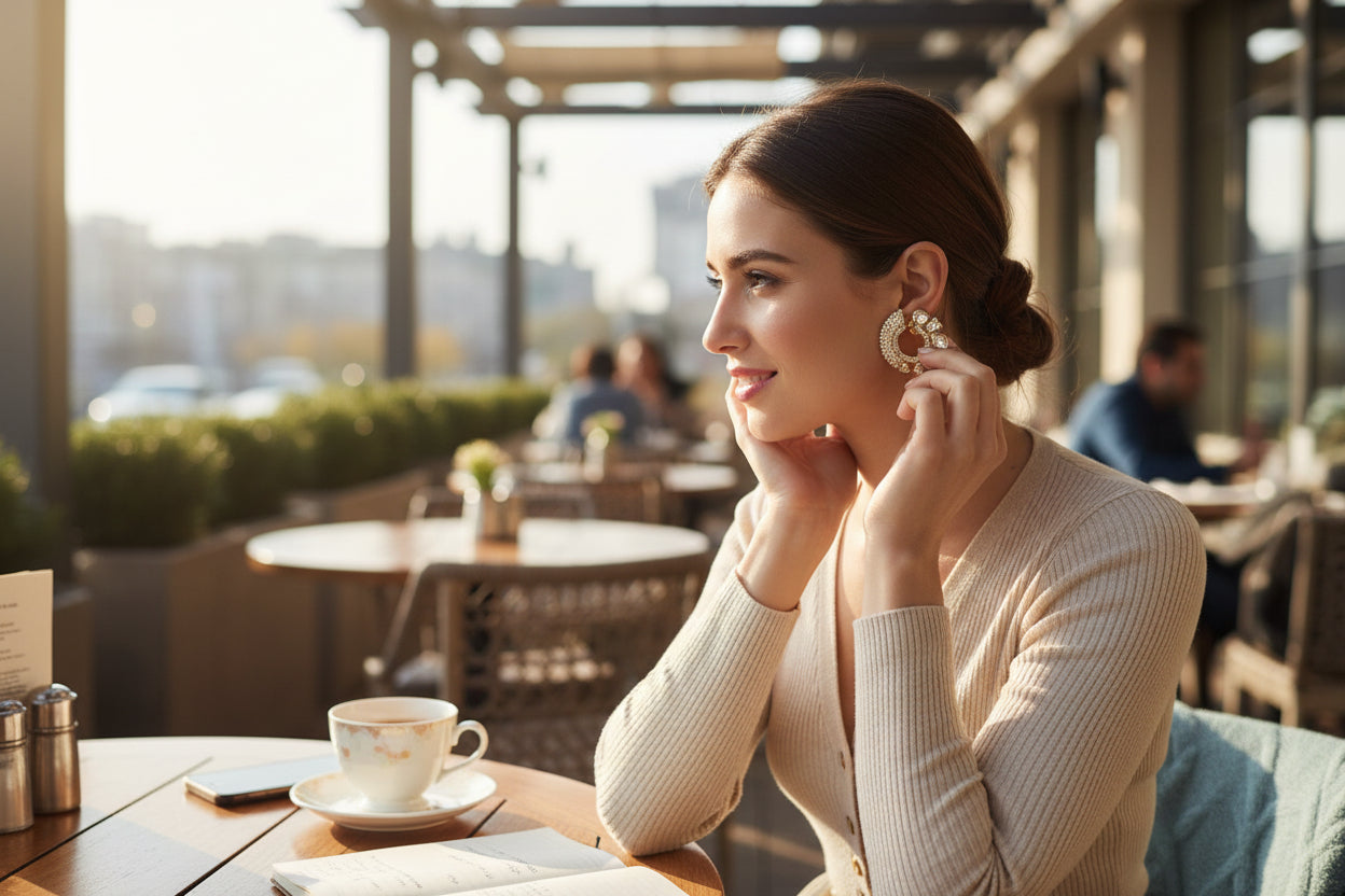 Ivora Pearl Crescent Stud Earrings