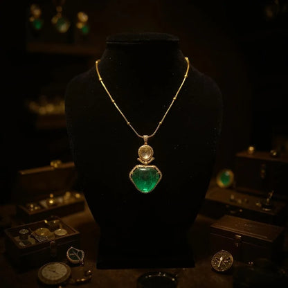 Emerald Stone Statement Pendant Set with Earrings
