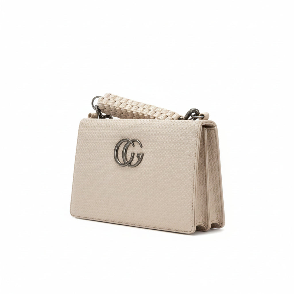 Designer-Inspired Textured Mini Sling Bag – Beige
